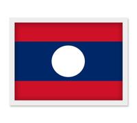 Artery8 Lao People's Democratic Republic National Flag Patriotic Vexillology World Flags Country Region Poster Artwork Framed Wall Art Print A4
