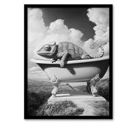Artery8 Large Chameleon in Bathtub Black White Surreal Bathroom Toilet Artwork Framed Wall Art Print A4