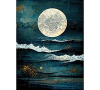 Artery8 Large Full Moon Seascape Golden Algae Wave Foam Extra Large XL Wall Art Poster Print