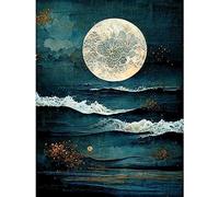 Artery8 Large Full Moon Seascape Golden Algae Wave Foam Large Wall Art Poster Print Thick Paper 18X24 Inch