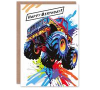 Artery8 Large Monster Truck With Flames Colourful Design Birthday Card Artery8 Multicolor