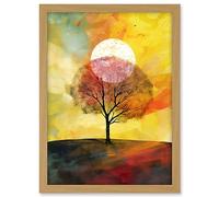 Artery8 Large Sun Setting Behind a Lonely Tree on a Hill Artwork Framed A3 Wall Art Print