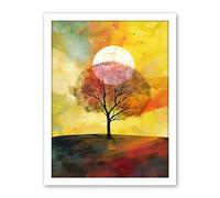 Artery8 Large Sun Setting Behind a Lonely Tree on a Hill Artwork Framed Wall Art Print 18X24 Inch