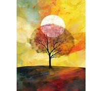 Artery8 Large Sun Setting Behind a Lonely Tree on a Hill Extra Large XL Wall Art Poster Print