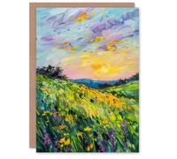 Artery8 Lavender Daffodil Meadow Sunset Oil Painting Greeting Birthday Card Him Her All Blank