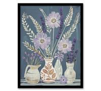 Artery8 Lavender Flower Bouquet Vases Purple Still Life Framed Art Print in Blue | Size: A4 Artery8 Blue A4