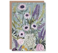 Artery8 Lavender Wildflowers Bouquet in Vase Fun Rustic Birthday Art Card in Blue Artery8 Blue
