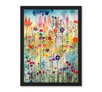 Artery8 Layered Spring Flower Field Folk Art Artwork Framed Wall Art Print 18X24 Inch