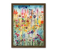 Artery8 Layered Spring Flower Field Folk Art Artwork Framed Wall Art Print 18X24 Inch