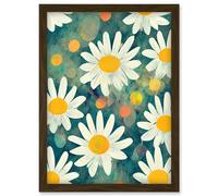 Artery8 Lazy Daisy Afternoon Blossoms Flowers Oxeye Daisies In Meadow Sunlight Artwork Framed Wall Art Print A4 in Brown Artery8 Brown