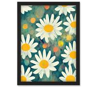 Artery8 Lazy Daisy Afternoon Blossoms Flowers Oxeye Daisies In Meadow Sunlight Artwork Framed Wall Art Print A4 in Black Artery8 Black