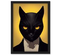 Artery8 Le Chat Noir Black Cat Tuxedo Yellow Portrait Artwork Framed Wall Art Print A4 Artery8 Black
