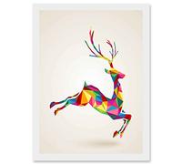 Leaping Running Deer Polygon A4 Artwork Framed Wall Art Print Artery8 White One Size