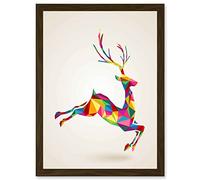 Artery8 Leaping Running Deer Polygon A4 Artwork Framed Wall Art Print