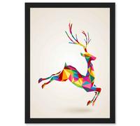 Artery8 Leaping Running Deer Polygon A4 Artwork Framed Wall Art Print