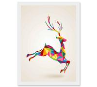 Leaping Running Deer Polygon A4 Artwork Framed Wall Art Print Artery8 White One Size