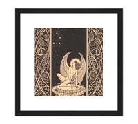 Artery8 Lechter Seventh Ring Angel Ornate Book Illustration 8X8 Inch Square Wooden Framed Wall Art Print Picture with Mount in Black Artery8 Black