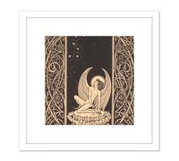 Artery8 Lechter Seventh Ring Angel Ornate Book Illustration 8X8 Inch Square Wooden Framed Wall Art Print Picture with Mount in White Artery8 White