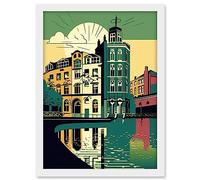 Artery8 Leeds City Architecture Waterfront Illustration Artwork Framed A3 Wall Art Print