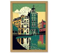 Artery8 Leeds City Architecture Waterfront Illustration Artwork Framed A3 Wall Art Print