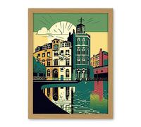 Artery8 Leeds City Architecture Waterfront Illustration Artwork Framed Wall Art Print 18X24 Inch