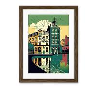 Artery8 Leeds City Architecture Waterfront Illustration Artwork Framed Wall Art Print 18X24 Inch