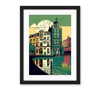 Artery8 Leeds City Architecture Waterfront Illustration Artwork Framed Wall Art Print 18X24 Inch