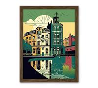 Artery8 Leeds City Architecture Waterfront Illustration Artwork Framed Wall Art Print 18X24 Inch