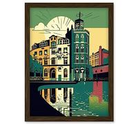 Artery8 Leeds City Architecture Waterfront Illustration Artwork Framed Wall Art Print A4