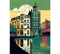 Artery8 Leeds City Architecture Waterfront Illustration Large Wall Art Poster Print Thick Paper 18X24 Inch
