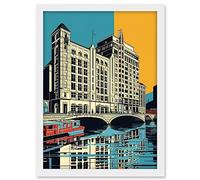 Artery8 Leeds City Waterfront Modern Linocut Illustration Artwork Framed A3 Wall Art Print