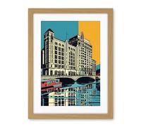 Artery8 Leeds City Waterfront Modern Linocut Illustration Artwork Framed Wall Art Print 18X24 Inch