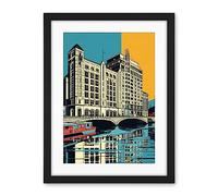 Artery8 Leeds City Waterfront Modern Linocut Illustration Artwork Framed Wall Art Print 18X24 Inch