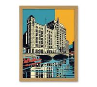 Artery8 Leeds City Waterfront Modern Linocut Illustration Artwork Framed Wall Art Print 18X24 Inch