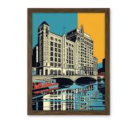 Artery8 Leeds City Waterfront Modern Linocut Illustration Artwork Framed Wall Art Print 18X24 Inch