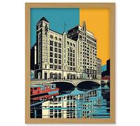 Artery8 Leeds City Waterfront Modern Linocut Illustration Artwork Framed Wall Art Print A4