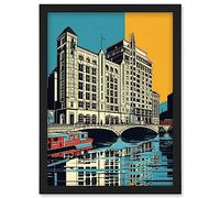 Artery8 Leeds City Waterfront Modern Linocut Illustration Artwork Framed Wall Art Print A4 in Black Artery8 Black
