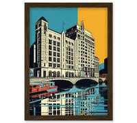 Artery8 Leeds City Waterfront Modern Linocut Illustration Artwork Framed Wall Art Print A4