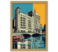 Artery8 Leeds City Waterfront Modern Linocut Illustration Artwork Framed Wall Art Print A4