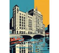 Artery8 Leeds City Waterfront Modern Linocut Illustration Extra Large XL Wall Art Poster Print