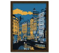 Artery8 Leeds Dock Cityscape Colour Block Illustration Artwork Framed Wall Art Print A4 in Brown Artery8 Brown