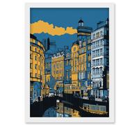 Artery8 Leeds Dock Cityscape Colour Block Illustration Artwork Framed Wall Art Print A4 in White Artery8 White