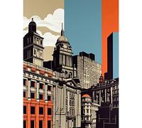 Artery8 Leeds Modern Colour Block Cityscape Illustration Art Print Canvas Premium Wall Decor Poster Mural