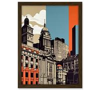 Artery8 Leeds Modern Colour Block Cityscape Illustration Artwork Framed A3 Wall Art Print
