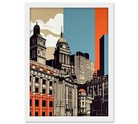 Artery8 Leeds Modern Colour Block Cityscape Illustration Artwork Framed A3 Wall Art Print