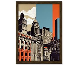 Artery8 Leeds Modern Colour Block Cityscape Illustration Artwork Framed A3 Wall Art Print