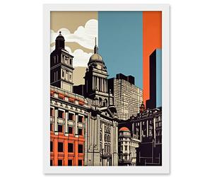Artery8 Leeds Modern Colour Block Cityscape Illustration Artwork Framed A3 Wall Art Print