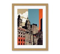 Artery8 Leeds Modern Colour Block Cityscape Illustration Artwork Framed Wall Art Print 18X24 Inch