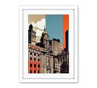 Artery8 Leeds Modern Colour Block Cityscape Illustration Artwork Framed Wall Art Print 18X24 Inch