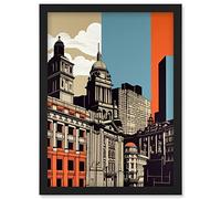 Artery8 Leeds Modern Colour Block Cityscape Illustration Artwork Framed Wall Art Print A4 in Black Artery8 Black